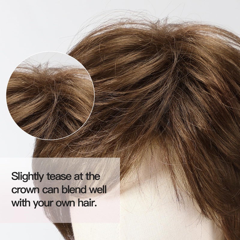 EMMOR Short Brown Human Hair Blend Wig for White Women, Natural Lightweight Hair Layered Style Wigs,Softer/Finer/Lightweight for Every day - Image 3